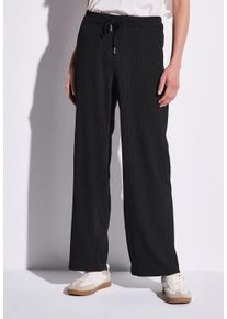 Street One Damen Stoffhose, schwarz, casual, Gr. 46, Strukturmuster, Stoff, 55% Polyester, 44% Viskose, 1% Elasthan, Hosen, im Loose Fit