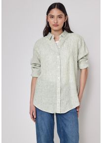 Damen Hemdbluseperidot grün, casual, Gr. 40, STREET ONE STUDIO, gestreift, Web, 100% Leinen, Blusen, mit Knopfleiste
