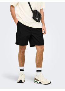 Only & Sons ONLY & SONS Herren Cargoshorts "ONSKAL CARGO 0287 SHORTS CS", schwarz, modisch, Gr. S, unifarben, Web, Obermaterial: 100% Baumwolle, Hosen