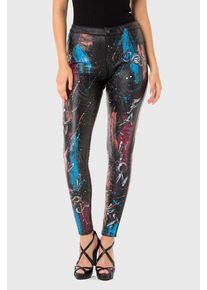Cipo & Baxx CIPO & BAXX Damen Leggings "Hose", schwarz, Gr. 28, bedruckt, 95% Baumwolle;5% Elasthan, Hosen, mit extravaganten Print