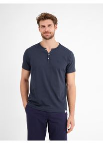 Lerros Herren Henleyshirt "Lerros Serafino-Shirt in unifarbener Strukturware", blau, Gr. M, 100% Baumwolle, Shirts