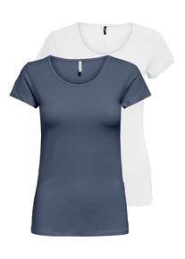 Only Damen Rundhalsshirt "ONLLIVELOVE LIFE S/S O-NECK TOP"vintage indigo pack:weiß, modisch, Gr. L, unifarben, Jersey, Obermaterial: 95% Baumwolle,