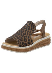 Rieker Damen Keilsandalette, Gr. 43, braun, Lederimitat, animal-print, casual, Schuhe, Sommerschuh, Sandale, Urlaubschuh mit seitlichen Gummizügen