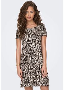 Only Damen Minikleid "ONLBERA BACK LACE UP S/S DRESS JRS NOOS", schwarz, casual, Gr. M, animal-print, Jersey, Obermaterial: 95% Viskose, 5% Elasthan,