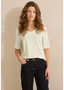 Cecil Damen Kurzarmbluse, weiß, casual, Gr. XL, unifarben, Stoff, 55% Polyester, 44% Viskose, 1% Elasthan, Blusen, mit V-Ausschnitt