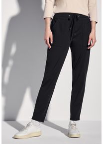 Street One Damen Stoffhose, schwarz, casual, Gr. 42, unifarben, Stoff, 82% Polyester, 18% Elasthan, Hosen, Middle Waist
