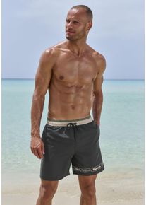 Bench. Herren Badeshorts, schwarz, Gr. S, unifarben, kontrastfarbene Details, Recycling-Polyester, Badehosen, mit Markenschriftzug