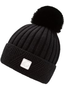 Chillouts Damen Bommelmütze, schwarz, modisch, unifarben, Baumwollmischung, Mützen, mit elastischem Bündchen