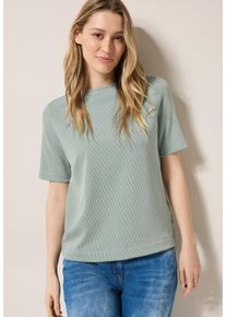 Cecil Damen Rundhalsshirtmatcha grün, casual, Gr. M, gestreift, Stoff, 53% Viskose, 41% Polyester, 6% Elasthan, Shirts, mit U-Boot-Ausschnitt
