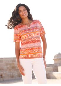 Classic Basics Damen Kurzarmshirt "Kurzarm-Shirt", orange, Gr. 48, gemustert, ethno, mehrfarbig, bedruckt, 100% Baumwolle, Shirts