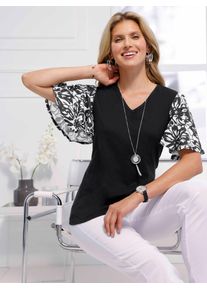 Classic Basics Damen Kurzarmshirt "V-Shirt", schwarz, Gr. 48, unifarben, bedruckt, gemustert, 100% Baumwolle, Ärmel:100% Polyester, Shirts