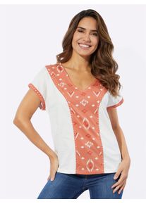 Classic Basics Damen V-Shirt "V-Shirt", orange, Gr. 40, gemustert, ethno, 100% Baumwolle, Shirts