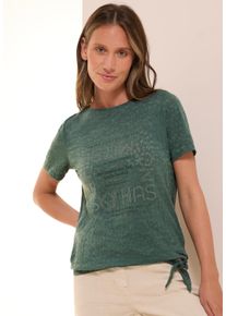 Cecil Damen T-Shirtschwarz balmy khaki, casual, Gr. XS, bedruckt, Jersey, Obermaterial: 50% Baumwolle, 50% Polyester, Shirts, mit Schmucksteinen