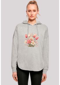 F4NT4STIC Damen Kapuzenpullover "Rosa weißer Frühlingsblumenstrauß", grau, casual, Gr. XL, Obermaterial: 100% Baumwolle, Pullover, Premium Qualität