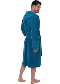 WEWO-Fashion Herrenbademantel WEWO FASHION, L:120cm in Gr. M, blau, Velours, Hausmäntel, "1106", kuschelig leicht