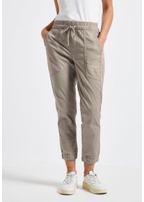 Street One Damen Stoffhosebuff grau, casual, Gr. 42, unifarben, Web, 97% Baumwolle, 3% Elasthan, Hosen, Elastikbund mit Tunnelzug