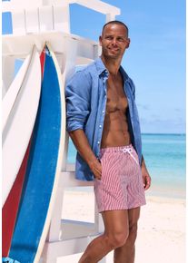 Venice Beach Herren Badeshorts, rot, Gr. S, gestreift, Polyester, Badehosen, mit Seersucker-Effekt
