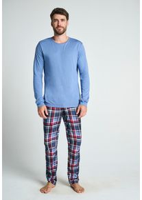 Jockey Herren Pyjama "NIGHT & DAY PYJAMA 1/1 KNIT", Gr. S, blau, Single Jersey, Obermaterial: 50% Baumwolle, 50% Modal, kariert, unifarben, casual,