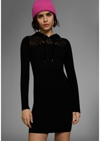 Melrose Damen Strickkleid, schwarz, feminin, Gr. 42, unifarben, Feinstrick, Spitze, Obermaterial: 50% Viskose, 26% Polyamid, 24% Polyester. Spitze: