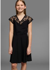 Kidsworld Mädchen Jerseykleid "Viskose-Kleid mit Spitze", schwarz, modisch, Gr. 128, unifarben, Jersey, Obermaterial: 95% Viskose, 5% Elasthan.