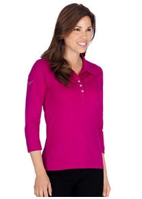 TRIGEMA Damen Poloshirt "TRIGEMA Poloshirt mit Kristallsteinen", pink, elegant, Gr. XL, 95% Baumwolle, 5% Elastan, Shirts