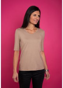 Seidel Moden Damen V-Shirtsand, walnuss,84, casual, Gr. 42, Jersey, Obermaterial: 95% Viskose, 5% Elasthan, Shirts, mit Halbarm aus softem Material,