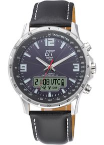 ETT Herren Funkchronograph "Professional", schwarz, Armbanduhren, Armbanduhr, Herrenuhr, Stoppfunktion, Datum, Solar, Edelstahlarmband
