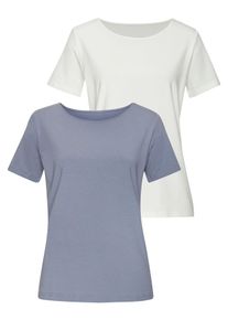 Lascana Damen T-Shirt "mit Rundhals-Ausschnitt", blau, Basic, Gr. 36, unifarben, Single Jersey, Obermaterial: 50% Baumwolle, 45% Modal (TENCEL), 5%