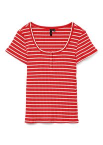 Véro Moda VERO MODA Damen T-Shirt "VMSEA SS HENLEY TOP JRS"fiery rot stripes:snow weiß, modisch, Gr. L, gestreift, Jersey, Obermaterial: 93% Baumwolle, 7%