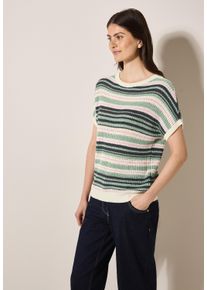 Cecil Damen Strickpulloverslate khaki, casual, Gr. XXL, gestreift, Web, Feinstrick, 60% Baumwolle, 40% Nylon, Pullover, mit grober Struktur