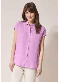 Cecil Damen Kurzarmblusechambray light magenta, casual, Gr. L, unifarben, Web, 100% Leinen, Blusen, mit Seitlichen Einschlitzen am Saum