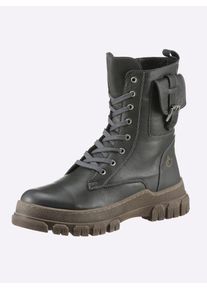 Heine Damen Schnürstiefelette, Gr. 37, grau, Leder, Leder, modisch, Schuhe