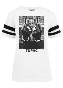 MisterTee Herren T-Shirt "MisterTee Damen Ladies 2Pac Stripes Tee", weiß, casual, Gr. XS, gestreift, 100% Polyester, Shirts