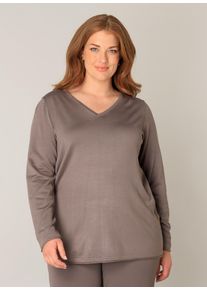 Damen V-Ausschnitt-Pullover, grau, casual, Gr. 46, Base Level Curvy, Obermaterial: 80% Viskose, 20% Nylon, Pullover, mit V-Ausschnitt