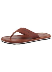 Tommy Hilfiger Herren Zehentrenner "HILFIGER LEATHER BEACH SANDAL", Gr. 43, braun, Baumwolle, unifarben, sportlich, Schuhe, Sommerschuh, Strandschuh