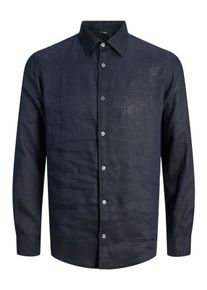 Jack & Jones JACK & JONES Herren Leinenhemd "JPRBLALOUI LINEN L/S SHIRT", schwarz, modisch, Gr. M, unifarben, Web, Obermaterial: 100% Leinen, Hemden