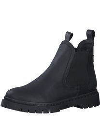 Tamaris Damen Chelseaboots, Gr. 37, schwarz, Leder, unifarben, klassisch, Schuhe, Blockabsatz, Schlupfboots, Stiefelette mit zwei Anziehlaschen