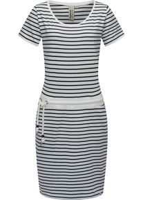 Ragwear Damen Sommerkleid "Baomi", weiß, sportlich, Gr. L, 100% Baumwolle, Kleider, gestreiftes Damen Minikleid mit Taillenkordel und Taschen