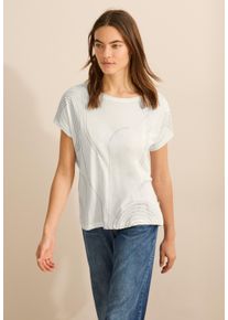 Cecil Damen T-Shirt, weiß, casual, Gr. XL, bedruckt, Web, Stoff, 50% Baumwolle, 50% Modal, Shirts, mit U-Boot-Ausschnitt