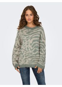 Only Damen Rundhalspullover "ONLWILD LS JQ LONG O-NECK CC KNT", grün, modisch, Gr. XL, gemustert, Strick, Obermaterial: 81% Polyacryl, 19% Polyester,