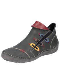 Rieker Damen Stiefelette, Gr. 38, grün, Lederimitat, sportlich, Schuhe, Schlupfboots, Slipper mit bunten Applikationen seitlich