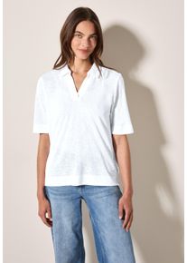 Cecil Damen Poloshirt, weiß, casual, Gr. XL, unifarben, Stoff, 55% Polyester, 45% Viskose, Shirts, aus softem Materialmix