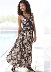 Buffalo Damen Maxikleid, schwarz, modisch, Gr. 34, bedruckt, geblümt, Cru00eape, Obermaterial: 100% Viskose, Kleider, mit Blumenmuster und Spitze