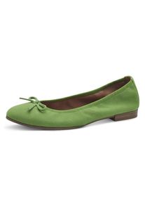 Tamaris Damen Ballerina, Gr. 37, grün, Ziegenveloursleder, Textil, modisch, Schuhe, Blockabsatz, Businessschuh, Schlupfschuh mit süßer Zierschleife