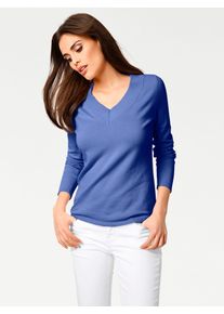 Heine Damen Strickpullover "V-Pullover", blau, Gr. 36, unifarben, 100% Baumwolle, Pullover