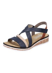 Rieker Damen Riemchensandale, Gr. 40, blau, Lederimitat, Basic, Schuhe, Sommerschuh, Sandalette, Keilabsatz, mit Klettriemchen