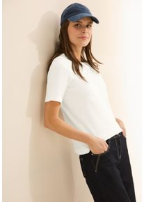 Cecil Damen T-Shirt, weiß, casual, Gr. XL, unifarben, Strukturmuster, Feinripp, Obermaterial: 95% Baumwolle, 5% Elasthan, Shirts, mit feiner Ripp