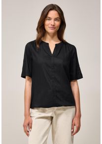 Cecil Damen Kurzarmbluse, schwarz, casual, Gr. L, unifarben, Stoff, 100% Viskose, Blusen, mit Elastiksaum