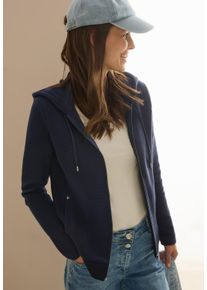 Cecil Damen Kapuzensweatjacke, blau, casual, Gr. M, unifarben, Sweatware, Obermaterial: 73% Baumwolle, 19% Polyester, 7% Viskose, 1% Elasthan,