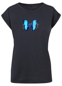 Merchcode Herren T-Shirt "Merchcode Damen Ladies Butterfly Blue Extended Shoulder Tee", blau, casual, Gr. M, bedruckt, 100% Baumwolle, Shirts